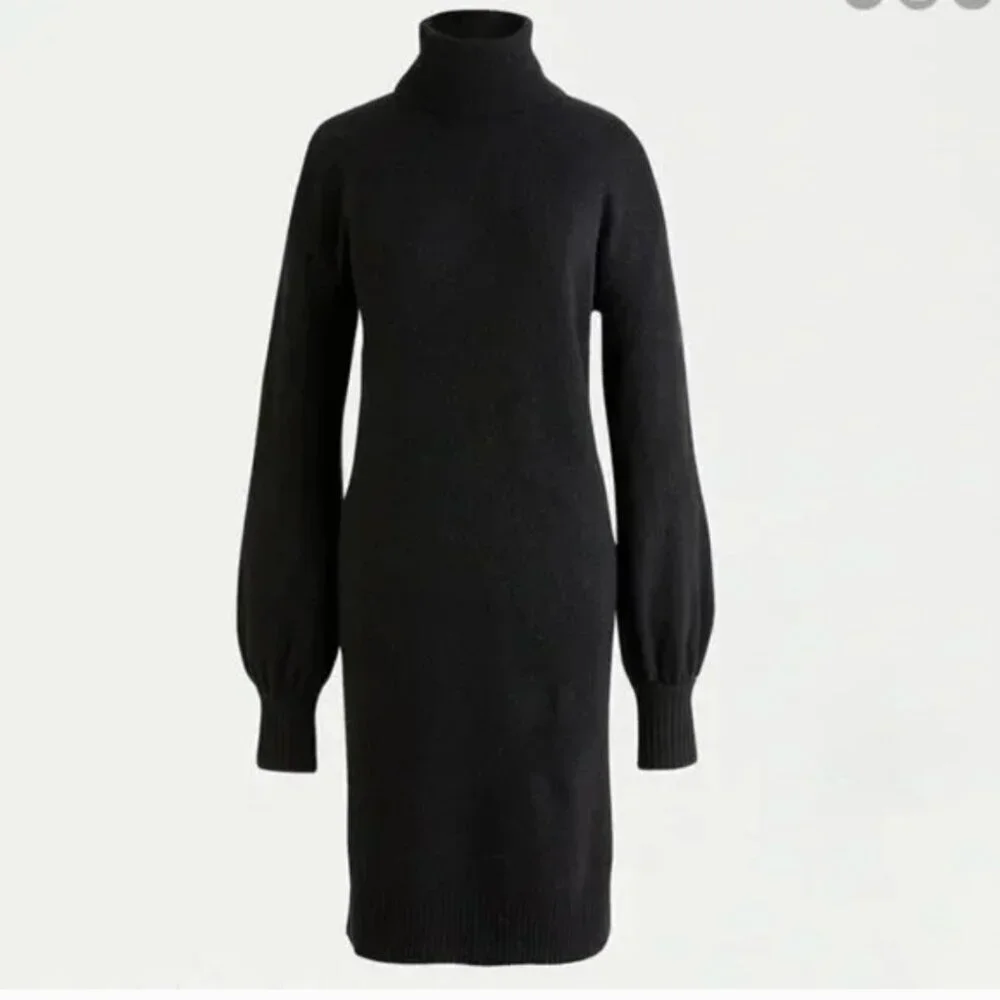 J. Crew Black Turtle Neck Wool Alpaca Sweater Dress Super Soft Yarn Size XS
